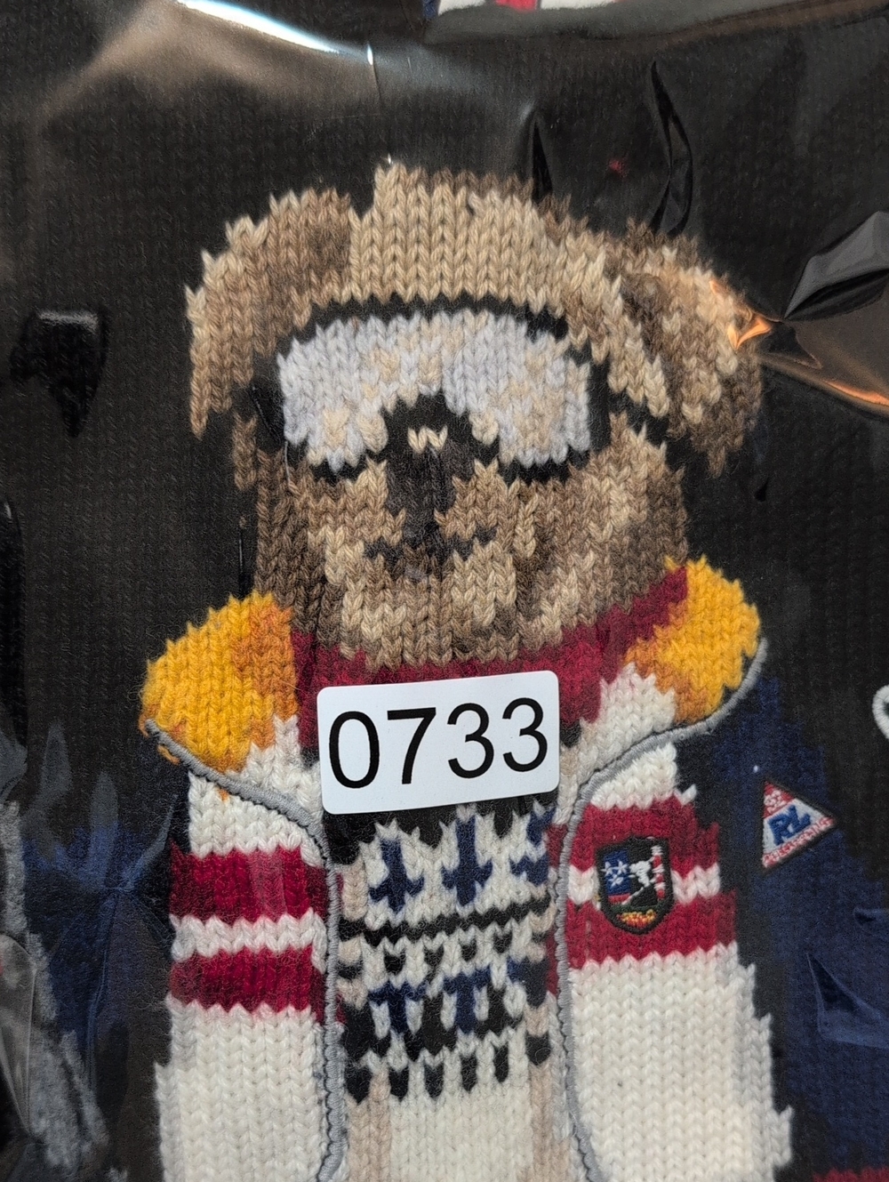 Polo by Ralph Lauren Black Knit Hoodie with Red Trim and Ski Bear - Picture 11 of 11